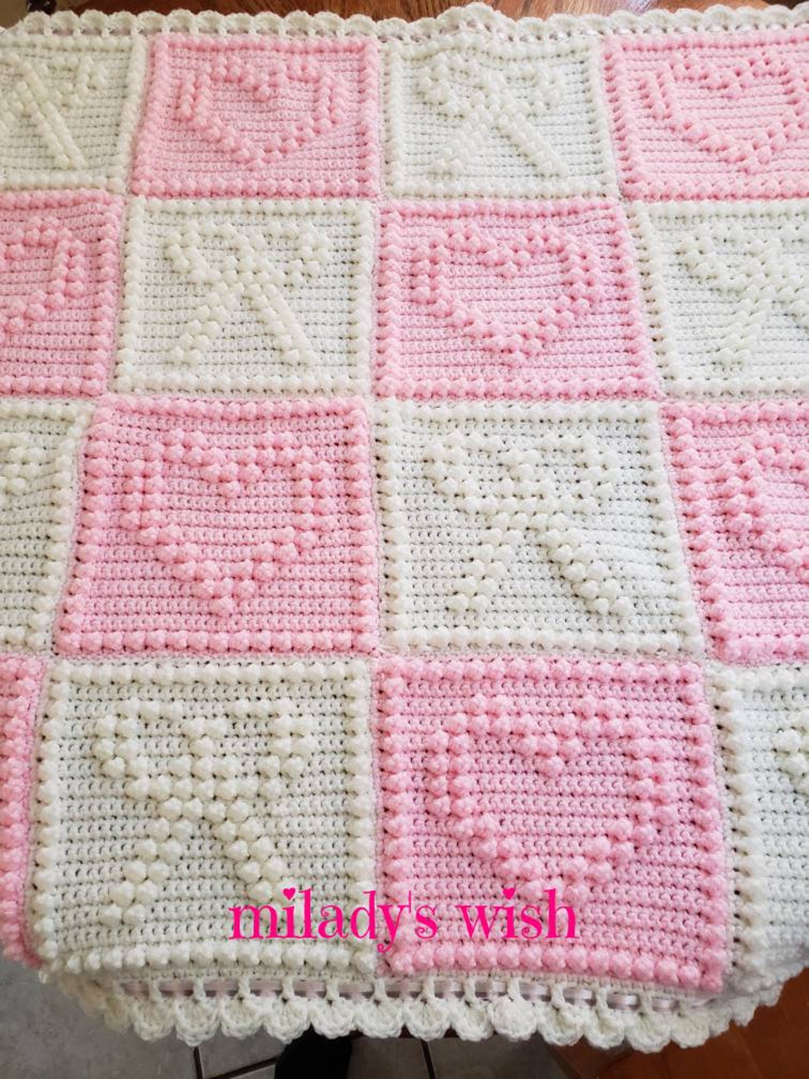 Hearts and Bows Baby Girl Blanket Crochet With Satin Ribbon Etsy