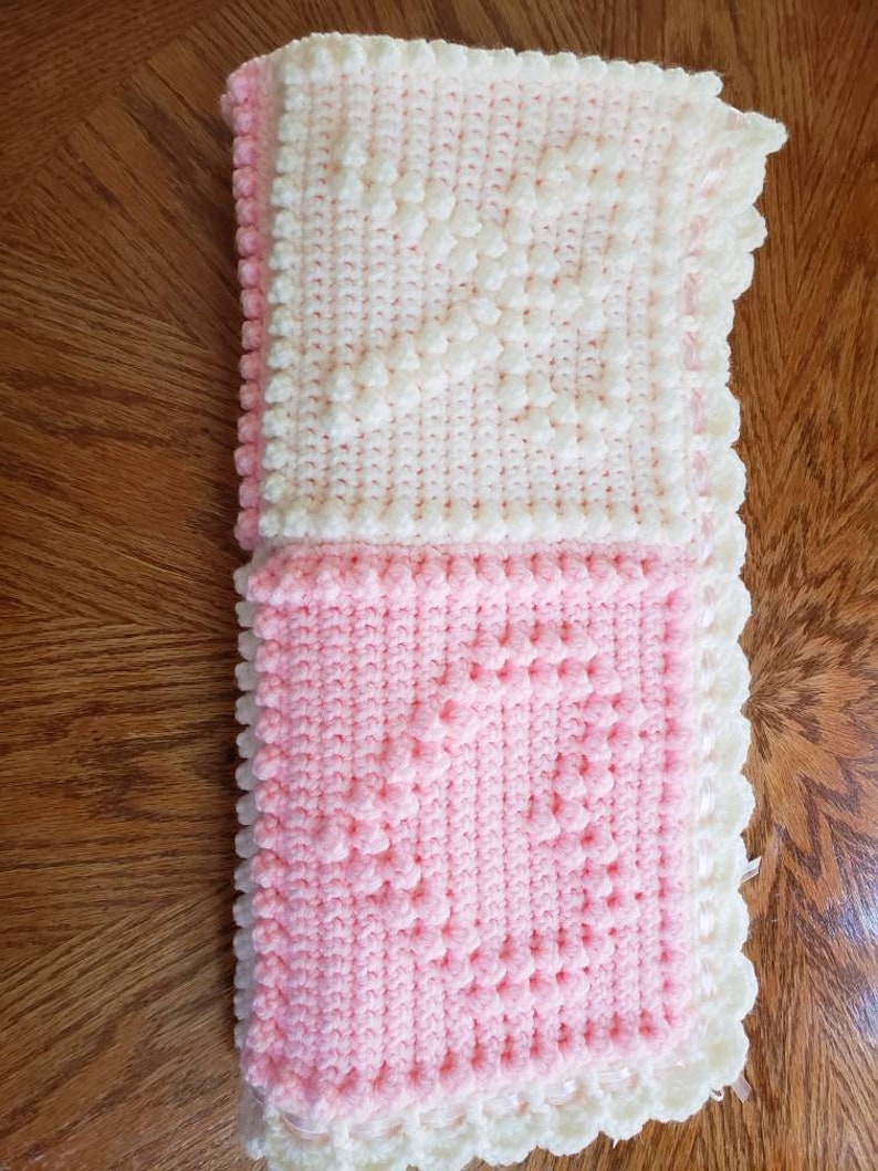 Hearts and Bows Baby Girl Blanket Crochet With Satin Ribbon Etsy