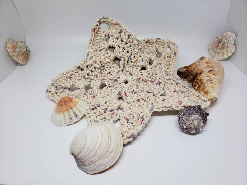 beach and ocean themed three crocheted wash or dish cloths crochet cotton A Day At The Beach Cleaning Trio