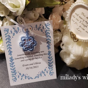 Lucky Penny Bridal Charm, Something Blue, 2025 Penny, personalized, handmade, crochet, free shipping. Note-2025 now available!