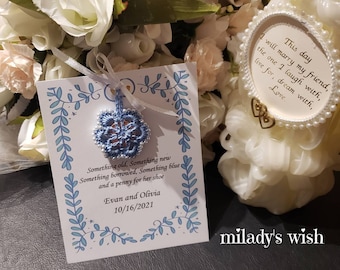 Lucky Penny Bridal Charm, Something Blue, Penny, personalized, handmade, crochet, free shipping.