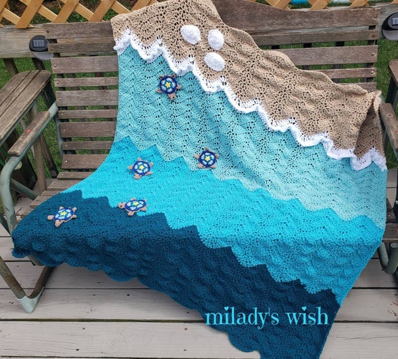 Turtle Beach via Key West Crochet Afghan throw Featuring Baby Sea Turtles sea Turtle Blanket Handmade Crochet Made to Order Etsy Canada