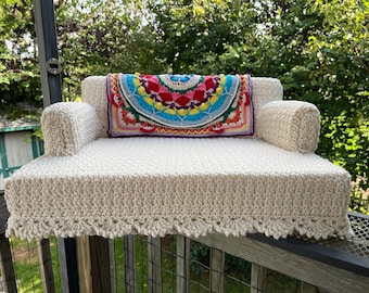 Kitty Cat Couch, The Victorian Parlor Version, crochet, small dog or cat bed, made to order with free Catnip Crazies toy, Free shipping