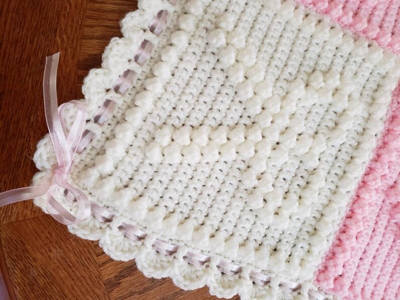 Hearts and Bows Baby Girl Blanket Crochet With Satin Ribbon Etsy