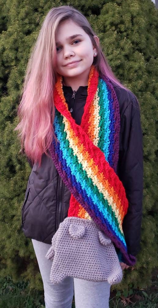 Custom Rainbow Barf Cat Scarf, Nyan Cat, Crochet, Made to Order