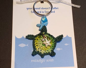 Encouraging Turtle Keychain, Lucky 2021 Penny, crochet charm