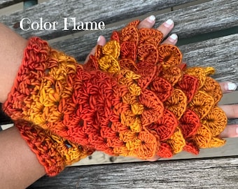 Dragon Scale Fingerless Gloves, crochet, crocodile stitch, mermaid scale mitts