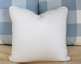 Funda de almohada texturizada blanca: cordón azul con ribete, decoración rústica francesa (45,7 x 45,7 cm)