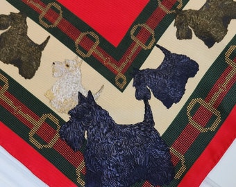 Scottish Terrier Silk Scarf, Black, Wheaten, Brindle Scotties, Horse Bits, Plaid (36"x36")