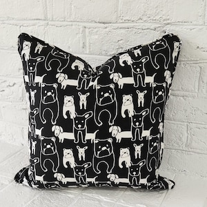 Whimsical Dog Pillow Cover: Black and White Cotton, Kids Room Decor