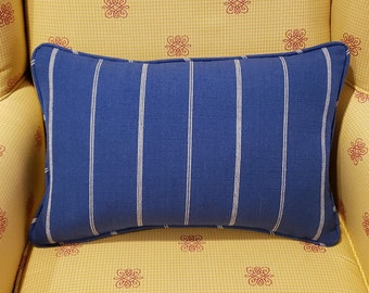 Blue and White Stripe Lumbar Pillow French Blue pillow cover 12x18, Chinoiserie, Hamptons Style, Coastal Style
