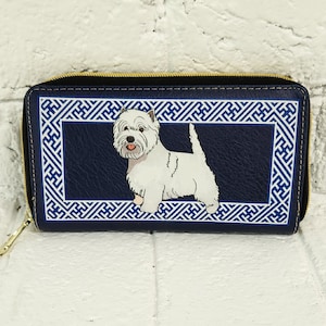 Cartera de West Highland White Terrier, cartera de mujer Westie, regalo del Día de la Madre, cartera para perros, azul y blanca, lista para enviar, con cremallera