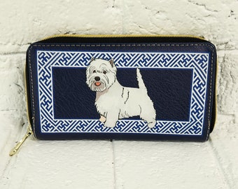 Westie Wallet: Blue & White Dog Zippered Wallet