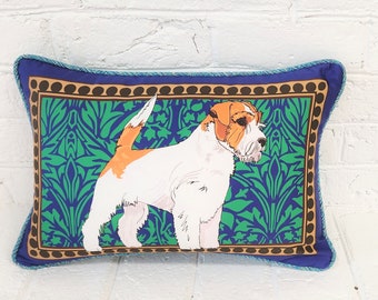 Russell Terrier Decorative Pillow Cover, Blue and White, Jack Russell, Lumbar Pillow,  Accent Pillow, Dog Lover, Christmas Gift