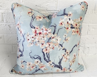 Chinoiserie Pillow Cover, Cherry Blossom, Spa Blue Decorative Pillow, Throw Pillow, Asian Decor, Blue and White