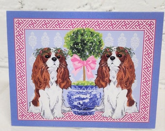 Cavalier King Charles Spaniel Note Card, Blank Card, Blank Greeting Card, Thank You Note, 8 in a Set, Chinoisereie Dog Cards