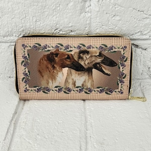 Cartera Borzoi, Cartera de diseño personalizado para mujer, Regalo para el Día de la Madre para ella, Cartera para mujer, Tarjetero, Lista para enviar, Con cremallera, Regalo para amantes de los perros