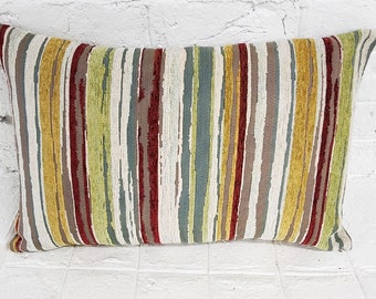 Multi Color Stripe Lumbar Pillow Cover, Soft Chenille, 14 x 22, Accent Pillow Decorative