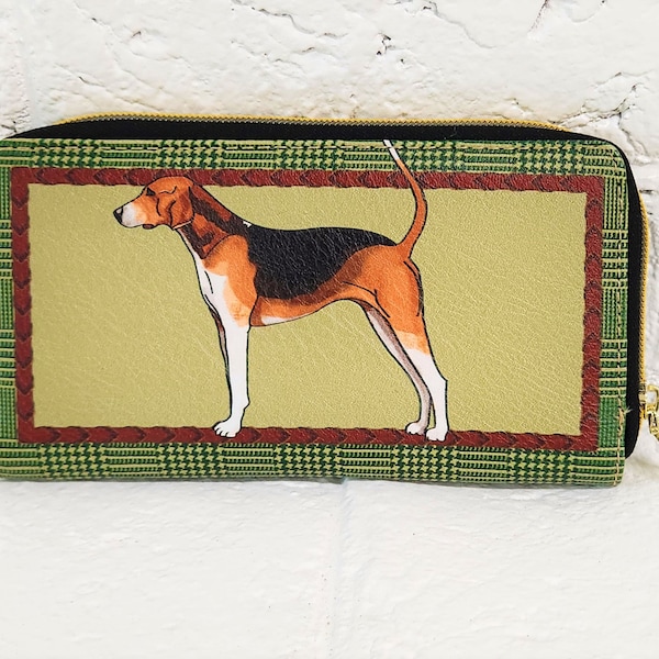 Fox Hound Wallet, Dog Wallet, American Foxhound, Women's Zippered Wallet, Custom Designed, Ready to Ship, Card Holder, Gift