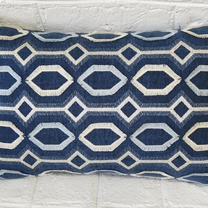 SALE! Blue and White Pillow Cover, Textured Embroidered, Knife Edge, Lumbar Pillow Cover, Decorative Pillow Cover, Geometric, Modern
