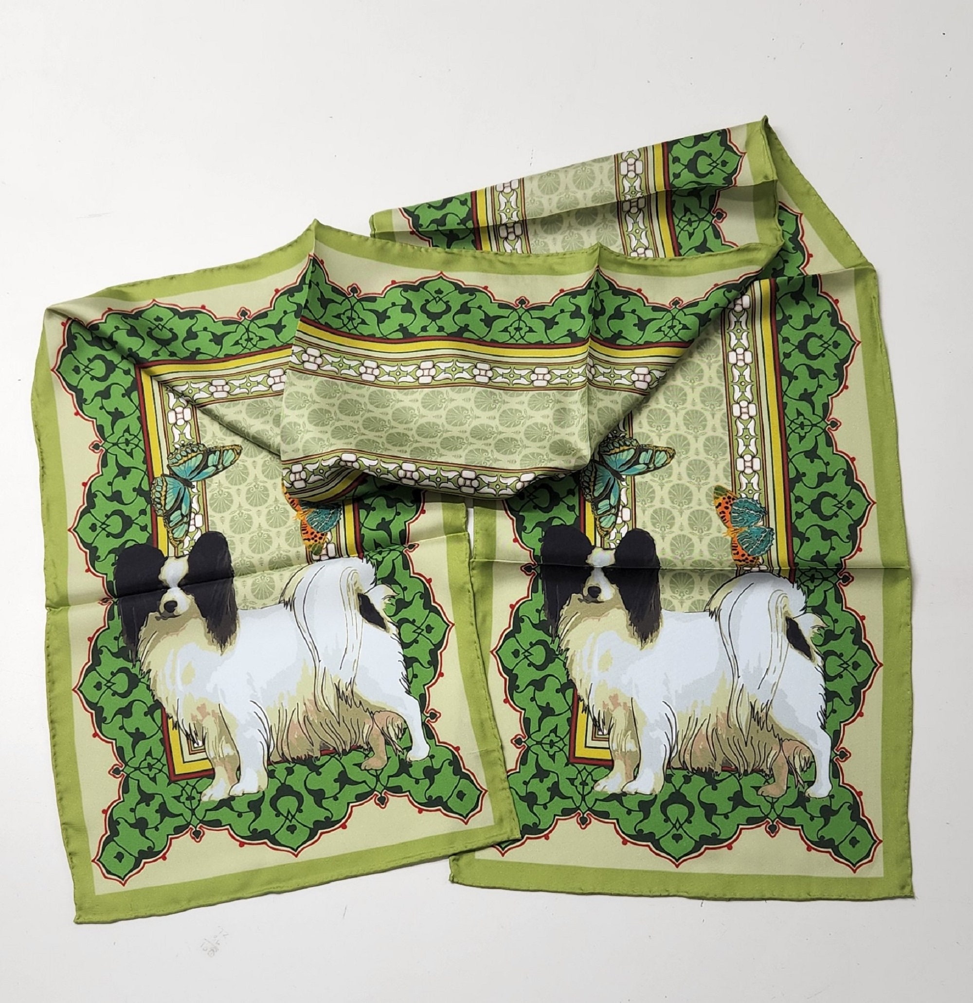 Foulard En Soie 100% Authentique Papillon - Motif Floral Multicolore, Vintage, Occasion Bon état
