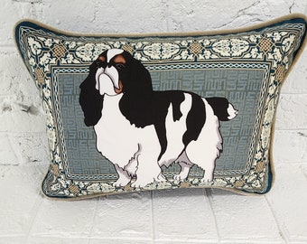 English Toy Spaniel Pillow Cover: Teal Chinoiserie Accent Cushion
