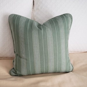 Sage Green and White Stripe Pillow, Throw Pillow, Green Pillow, Decorative Pillow Cover, Moss or Deep Sage Green, Modern