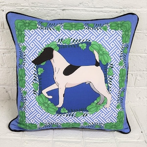 Smooth Fox Terrier Pillow Cover: Blue & White Cotton Accent Throw