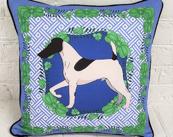 Smooth Fox Terrier Pillow, Pillow Cover, Blue and White, Decorative Pillow, Accent Throw, Dog Lover Gift, Mother's Day