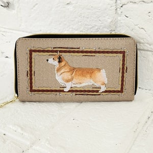 Cartera para damas Corgi, cartera para perros, Welsh Pembroke Corgi, regalo para el día de la madre, cartera de cuero con cremallera, lista para enviar, diseño ecuestre