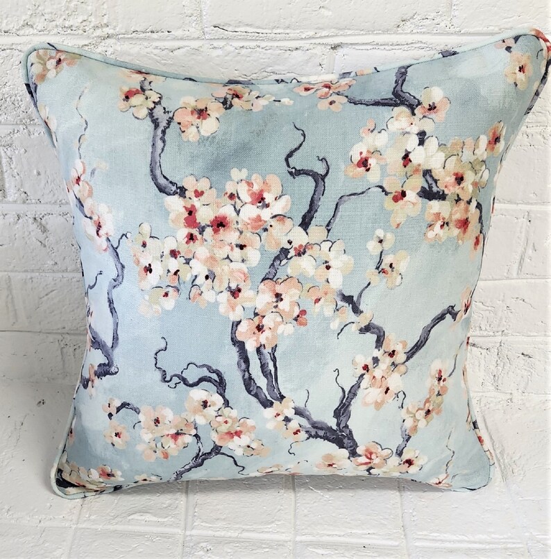Chinoiserie Pillow Cover Cherry Blossom Spa Blue Decorative Etsy