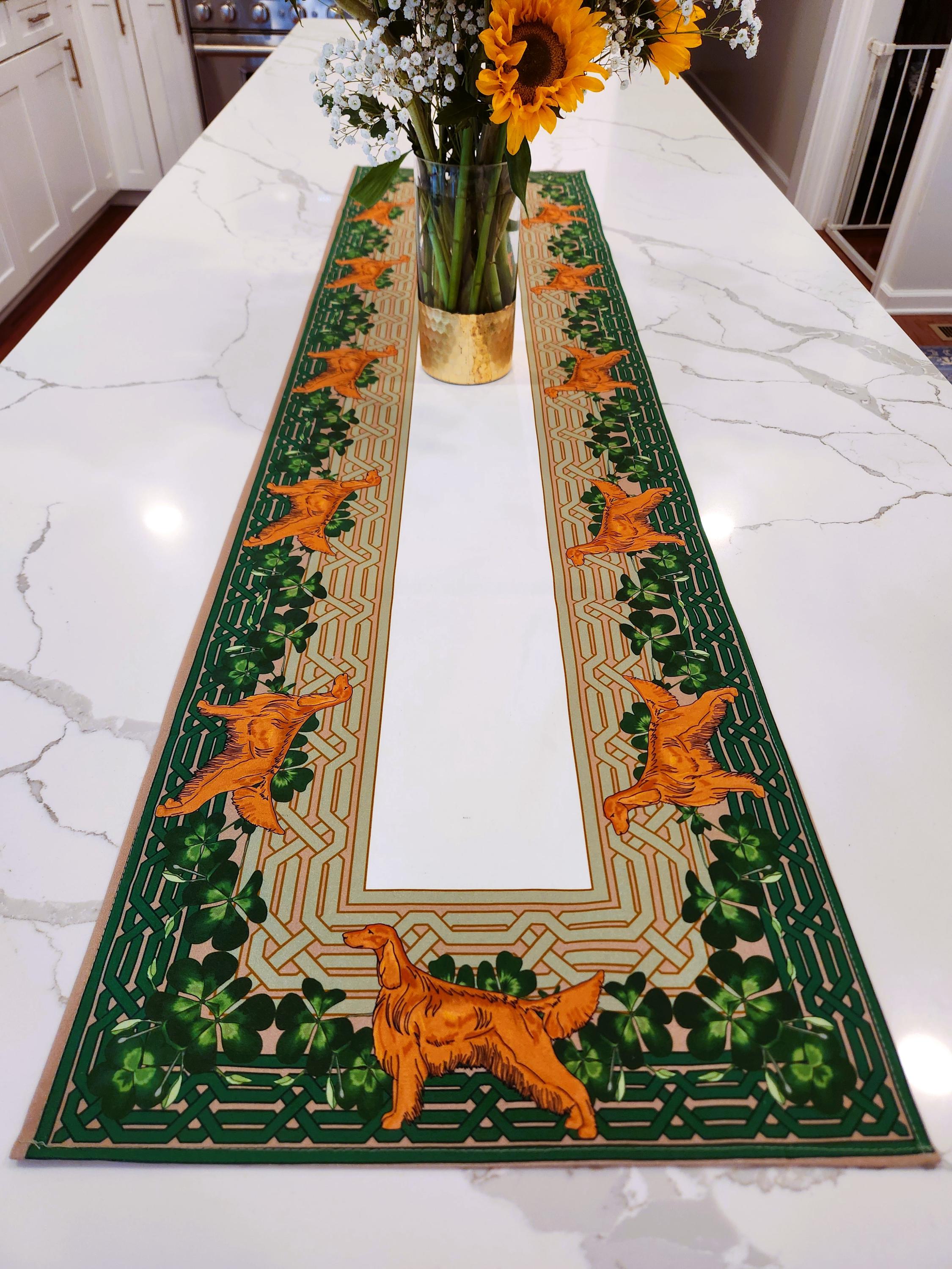 Irish Setter Table Runner, Table Linen, Shamrocks, 15 x 60, Centerpiece, Table Decor, Gift for Her