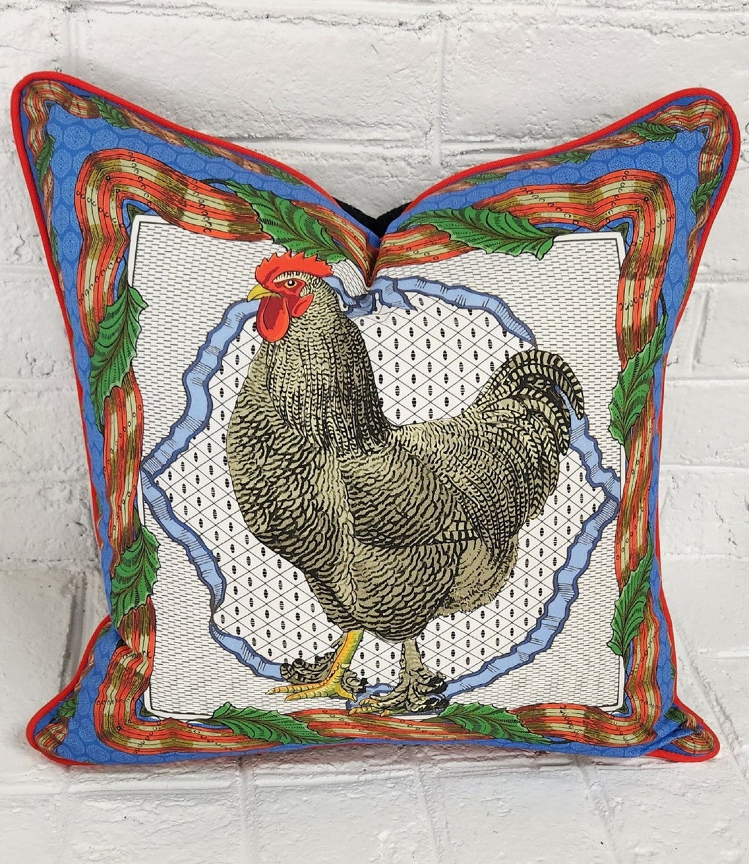 Rooster Pillow Cover, French Country, Chinoiserie Chic, Farmhouse
