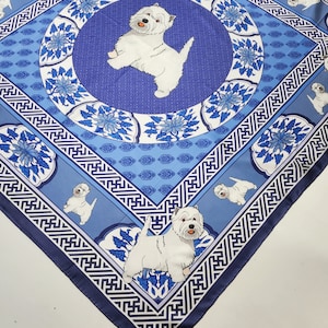 West Highland White Terrier Silk Scarf, Westie Scarf, Gift for Mom, Mother's Day Gift, Blue and White Dog Scarf, Gift for Her