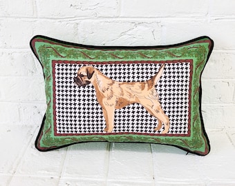 Border Terrier Pillow Cover: Green Equestrian Design Lumbar Pillow