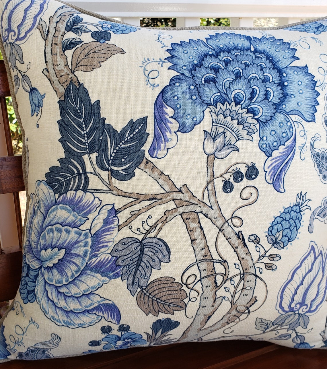Chinoiserie Coastal Style Hamptons Style Jacobean Pillow Etsy