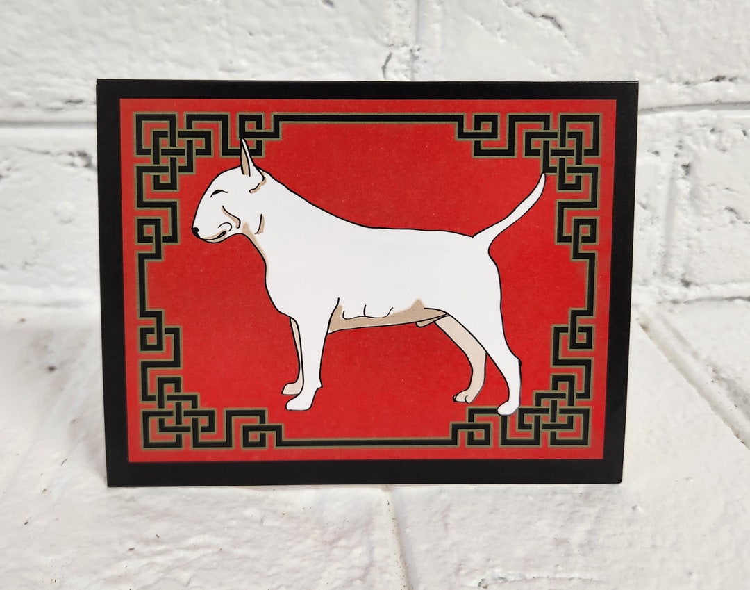 Bull Terrier Note Cards: Red Fretwork Design, Set of 8 - Etsy