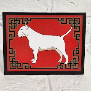 VERKOOP! Bull Terrier Notitiekaart, blanco kaart, notitiekaart, cadeau, wenskaart, bedankkaart, 8 in een set, rood en wit, hondenkaarten