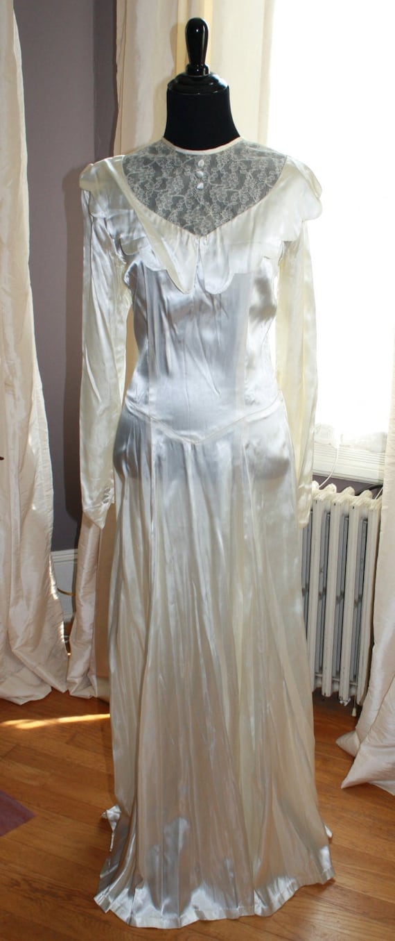 Gown #243 ~ 1940's (c. 1944) Ivory Satin Gown with