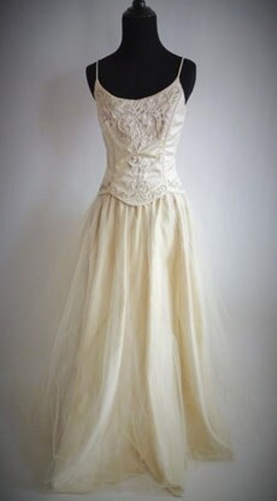 Gown #M170 ~ Palest Peach/Ivory Embroidered Jessic