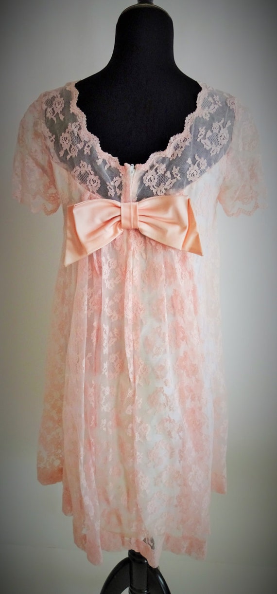 Dress #238 ~ 1960's Pink Lace Over White Linen Sh… - image 3