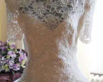 Gown #M179 ~ 1990's Beaded Lace & Tulle Basque Waist Ball Gown w/Appliquéd Princess Skirt