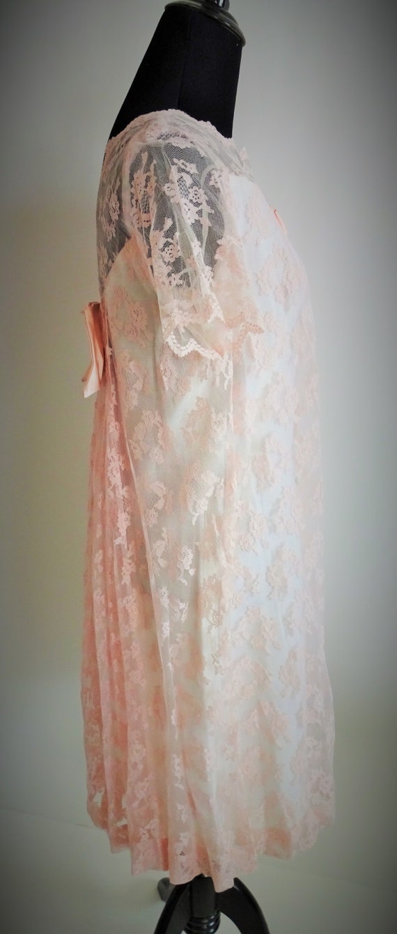 Dress #238 ~ 1960's Pink Lace Over White Linen Sh… - image 5