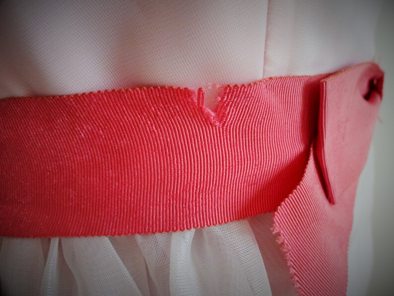 Gown #333 ~ To-Die-For 1960/'s Baby Pink /& Watercolor Floral Organza Empire Gown wGrosgrain Ribbon Waist Bow