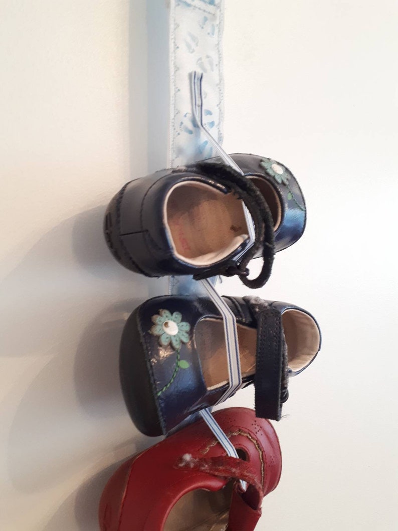 Blue Ribbon Footprint Hanging Baby Shoe Organizer Baby Boy Etsy