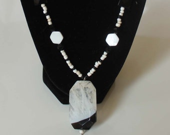 EBONY & IVORY Artisan, Handmade Agate Pendent,  Beaded Necklace, Black and white jewelry, agate necklace, agate jewelry