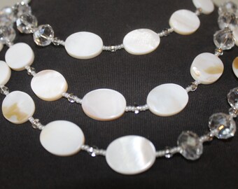 CHARLESTON, CHARLESTON - flapper style mother of pearl, fresh water pearl, swarovski crystal long necklace or belt