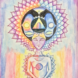Original Third Eye Goddess Watercolor Painting - A4 Boho Wall Art