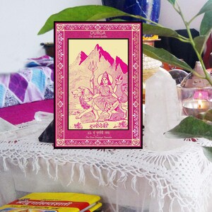 Conjunto de 3 - JAI MAA - Tarjetas de altar, diosas indias Durga, Saraswati y Kali - Impresión vintage antigua