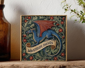 ファンタジードラゴンと花柄のグリーティングカード - 冒険が待っている